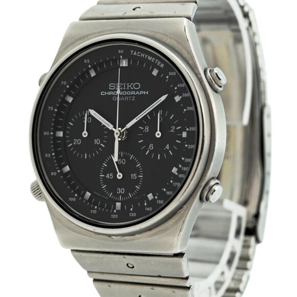 Rare 39mm Vintage Seiko Black Dial Chronograph Japan Quartz Watch Ref: 7A28-701A - Picture 3 of 10